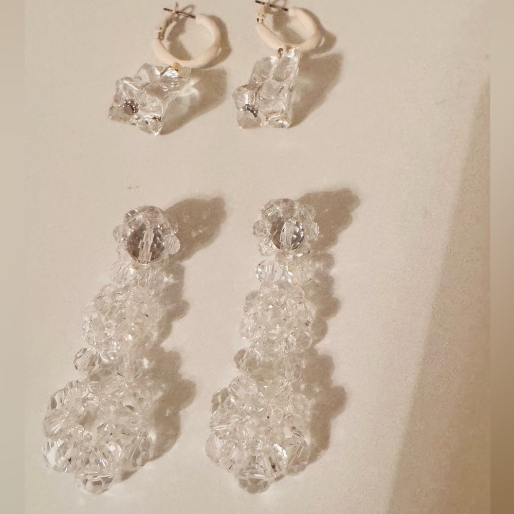 Set of 2 Clear Acrylic Earrings, Ice Cube Earrings and Clear Dangle Earrings - Picture 4 of 7
